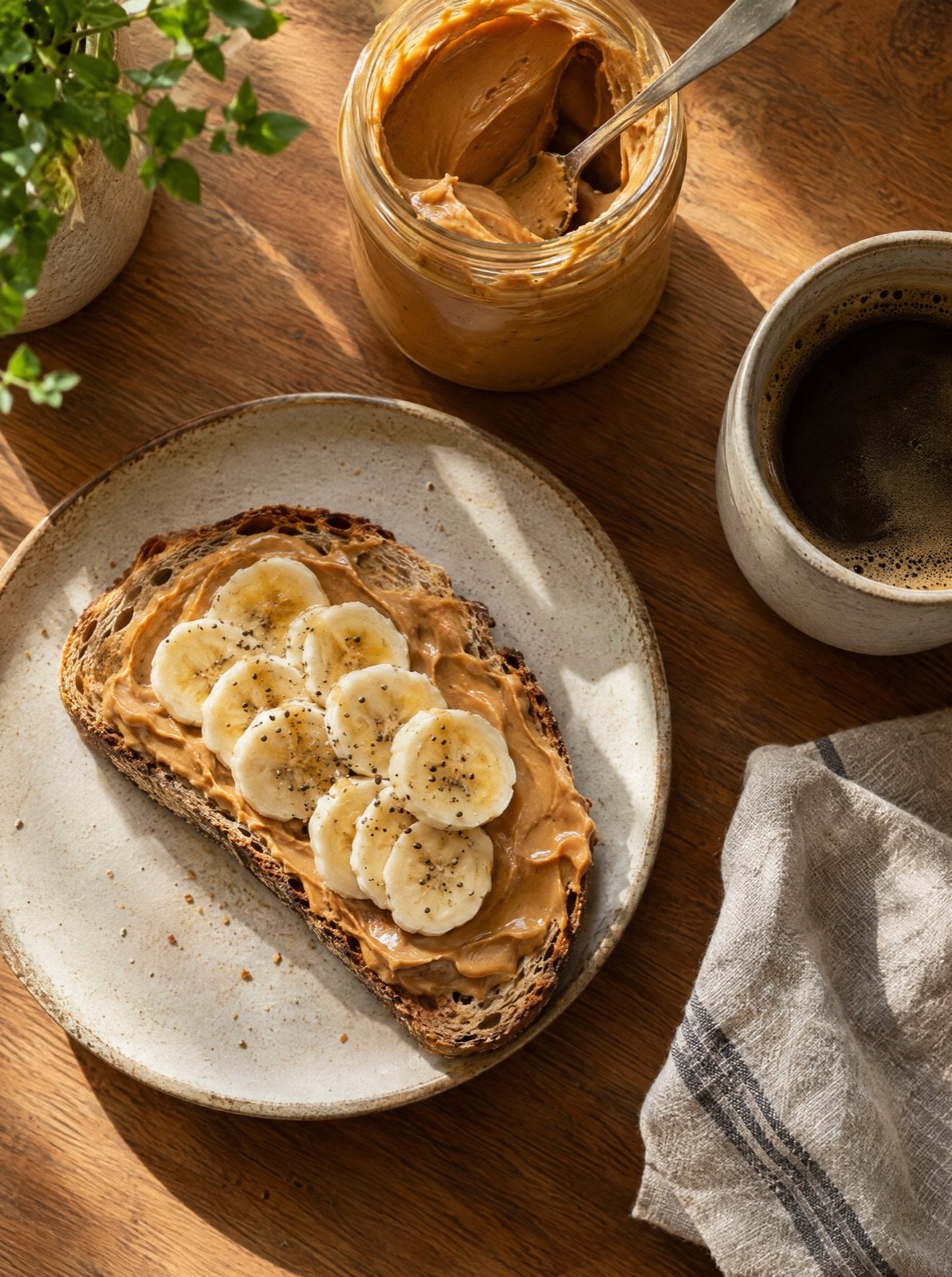 Sourdough toast with peanut butter and banana